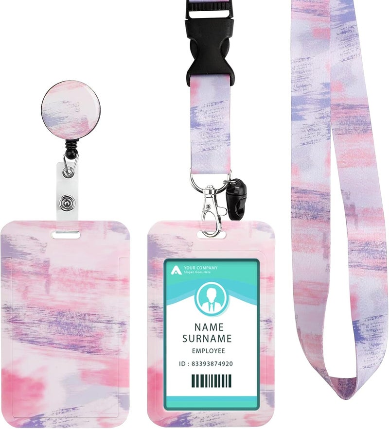 Hinsly ID Badge Holder with Lanyard, Retractable Badge Holders Reels with Lanyards Adjustable, for Women Kids Teacher Nurses Doctor Student - Image 1